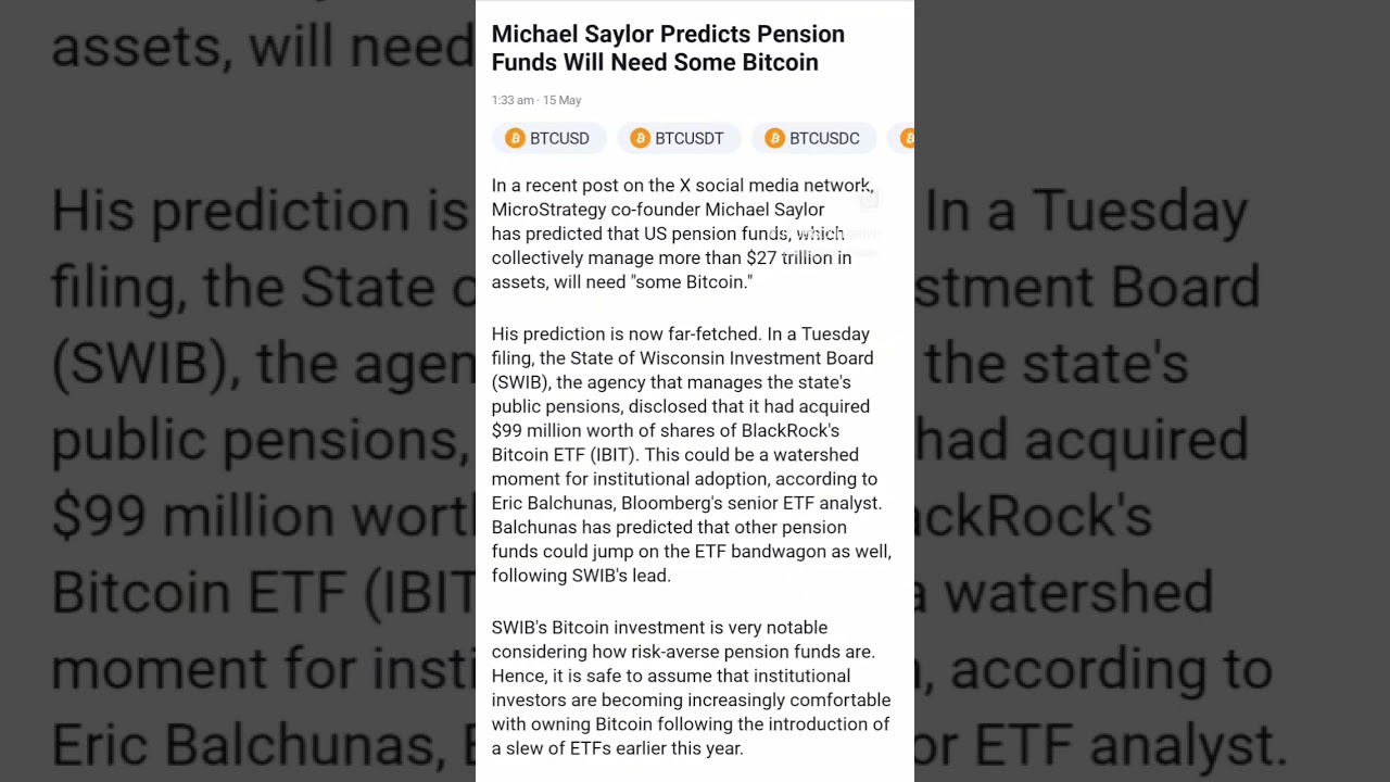 Michael Saylor predicts pension funds will need some bitcoin #crypto #cryptonews